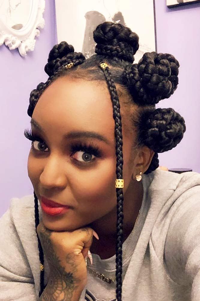 Box Braids with Side Bantu Knots