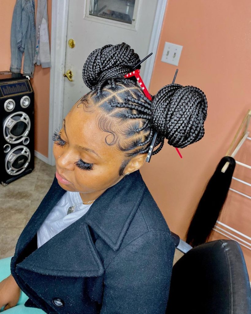 Box Braids with Two Buns