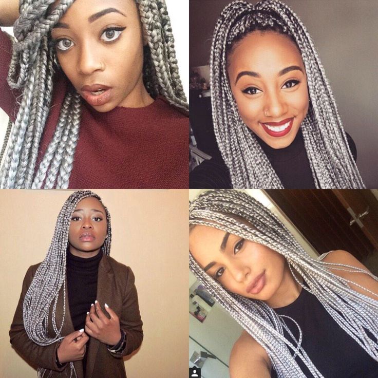 Grey Asymmetrical Box Braid Bob