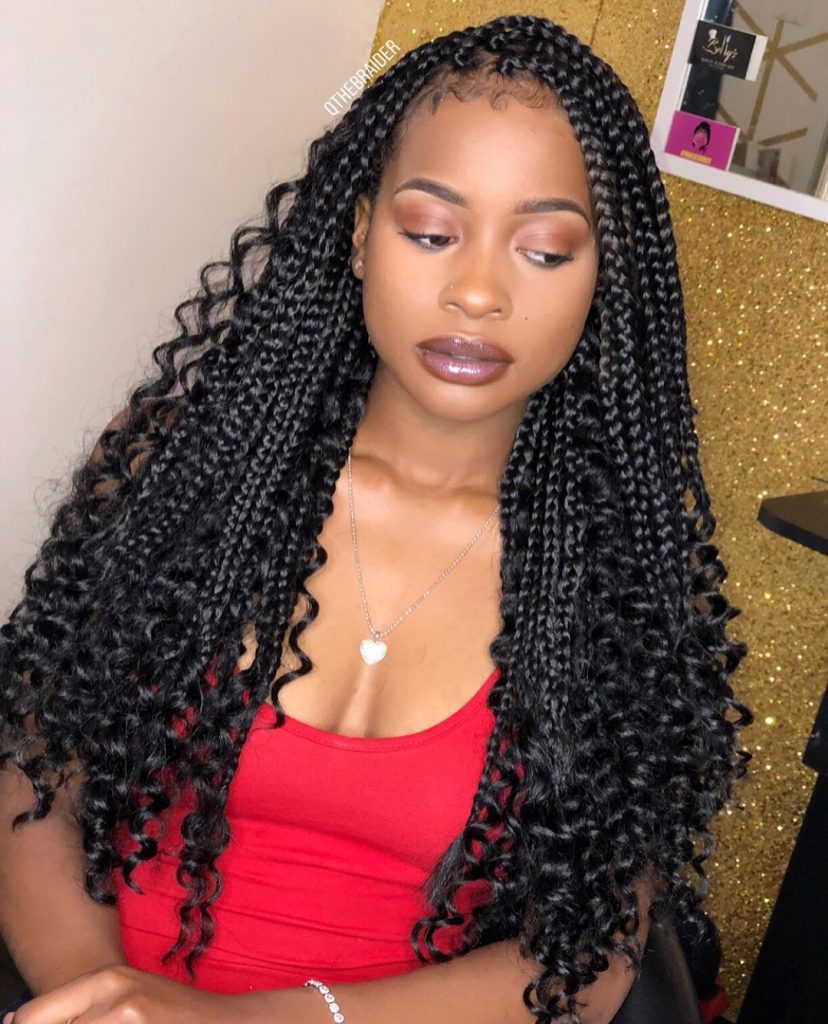 Medium Sized Box Braids with Curls