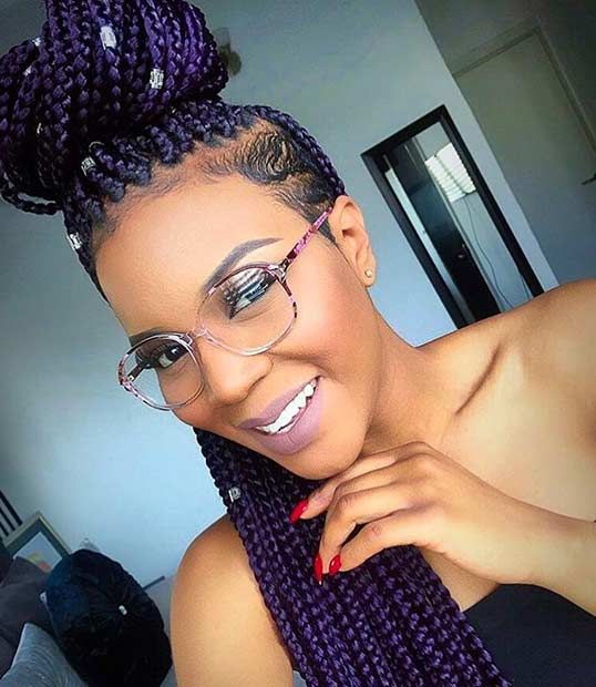 Side-Swept Purple Box Braids