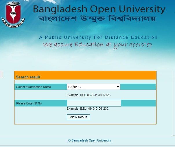 Bangladesh Open University BA/BSS Result