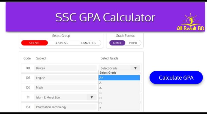 SSC GPA calculator