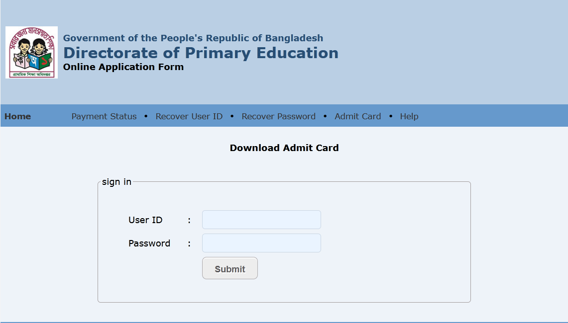 Admit DPE Gov BD | Primary School Admit Card Download