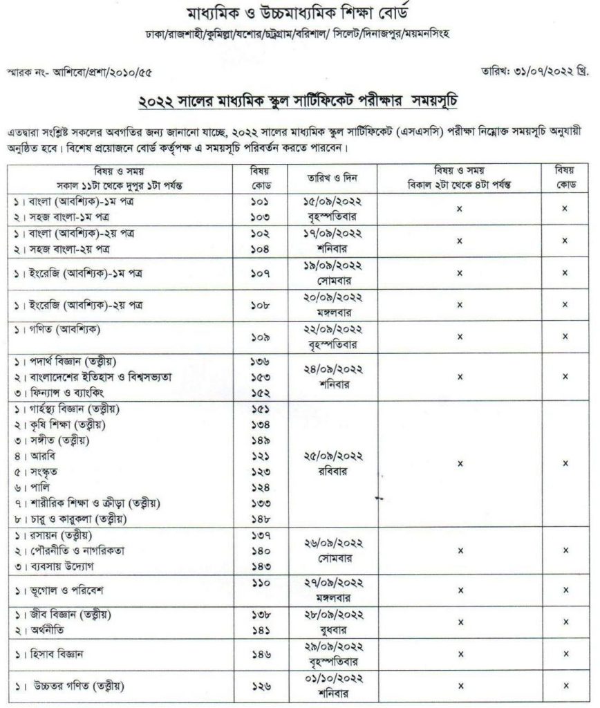SSC Routine 2022 Bangladesh PDF Download – All Board
